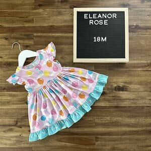 Eleanor Rose Pink Green Balloons Birthday Wishes Knit Belinda Bubble Dress 18M